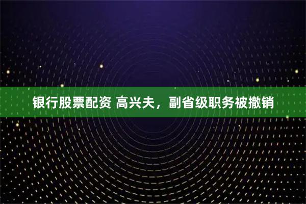 银行股票配资 高兴夫，副省级职务被撤销